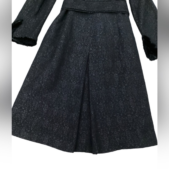 Zara Fur Trim Button Front Belted Long Coat in Black/Silver Metallic Size L - Picture 11 of 16